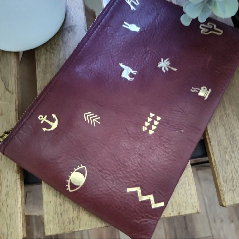 Anthropologie Madewell Burgundy clutch purse makeup pouch